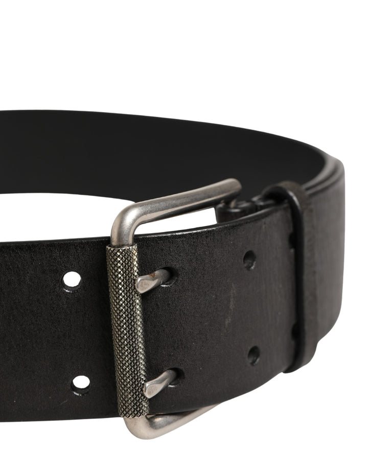 Dolce &amp; Gabbana Men Black Classic Leather Metal Buckle Belt