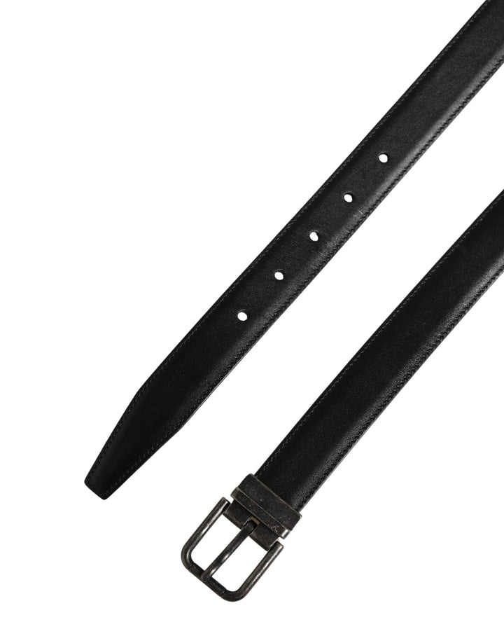 Dolce &amp; Gabbana Men Black Classic Leather Metal Buckle Belt