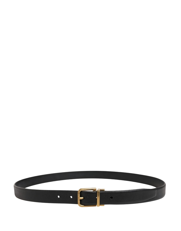 Dolce &amp; Gabbana Men Black Classic Leather Metal Buckle Belt