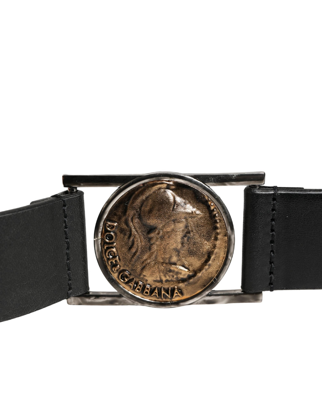 Dolce &amp; Gabbana Men Black Classic Leather Metal Buckle Belt