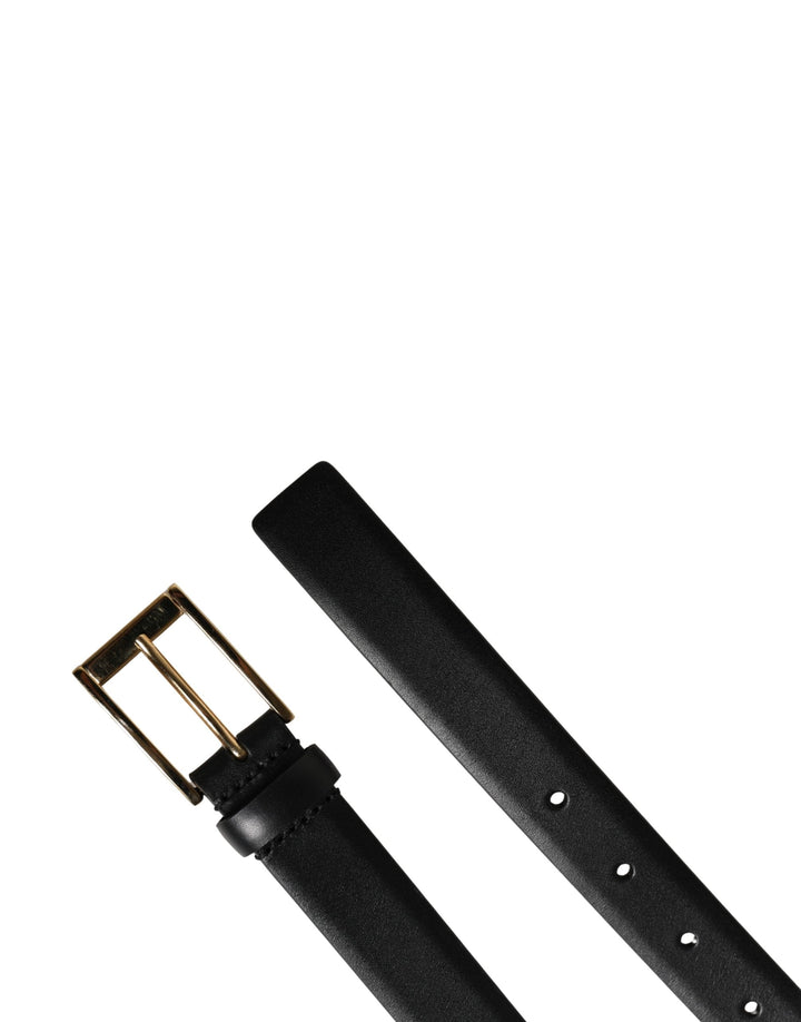 Dolce &amp; Gabbana Men Black Classic Leather Metal Buckle Belt