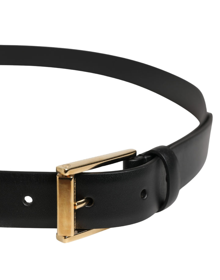 Dolce &amp; Gabbana Men Black Classic Leather Metal Buckle Belt