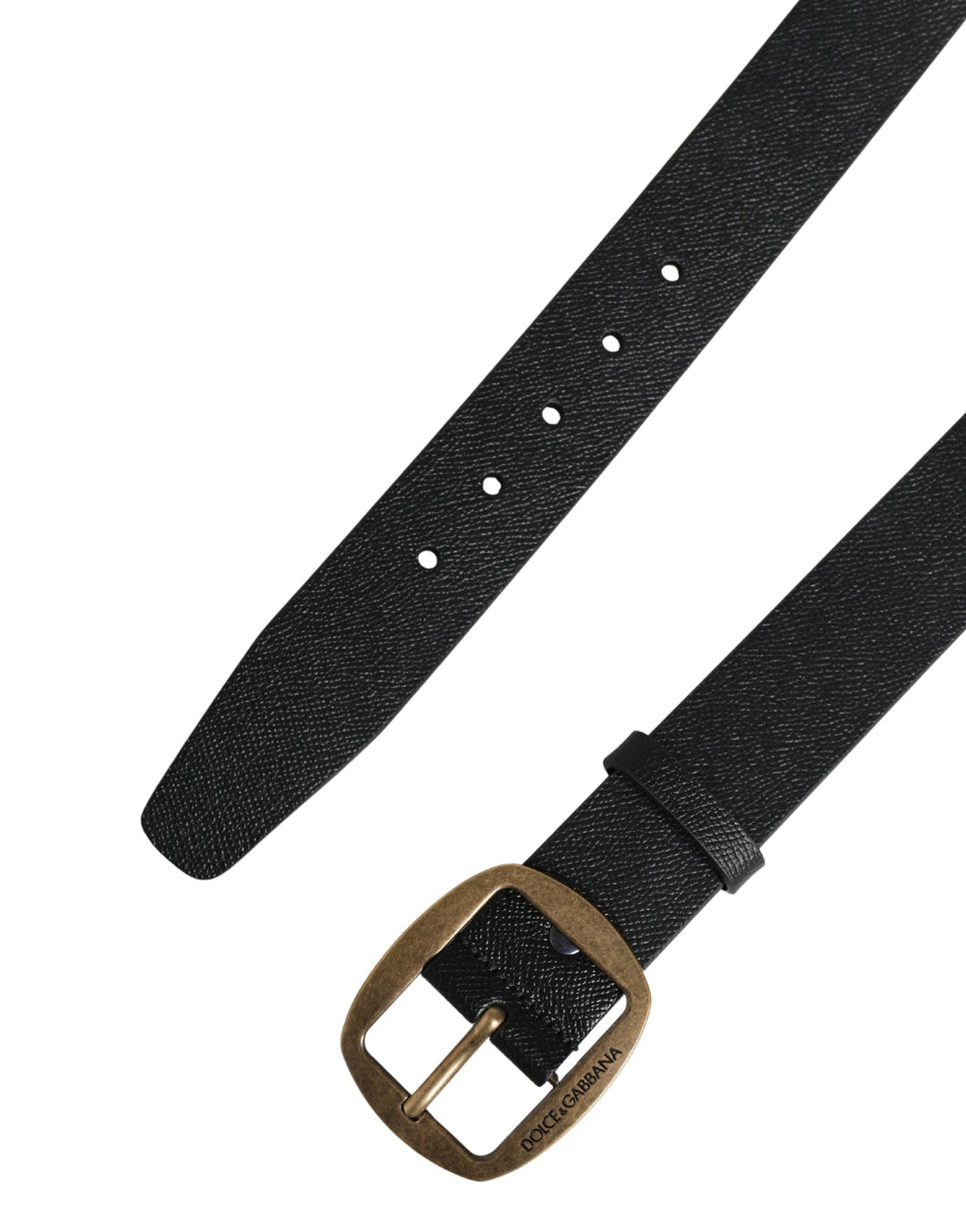 Dolce &amp; Gabbana Men Black Classic Leather Metal Buckle Belt