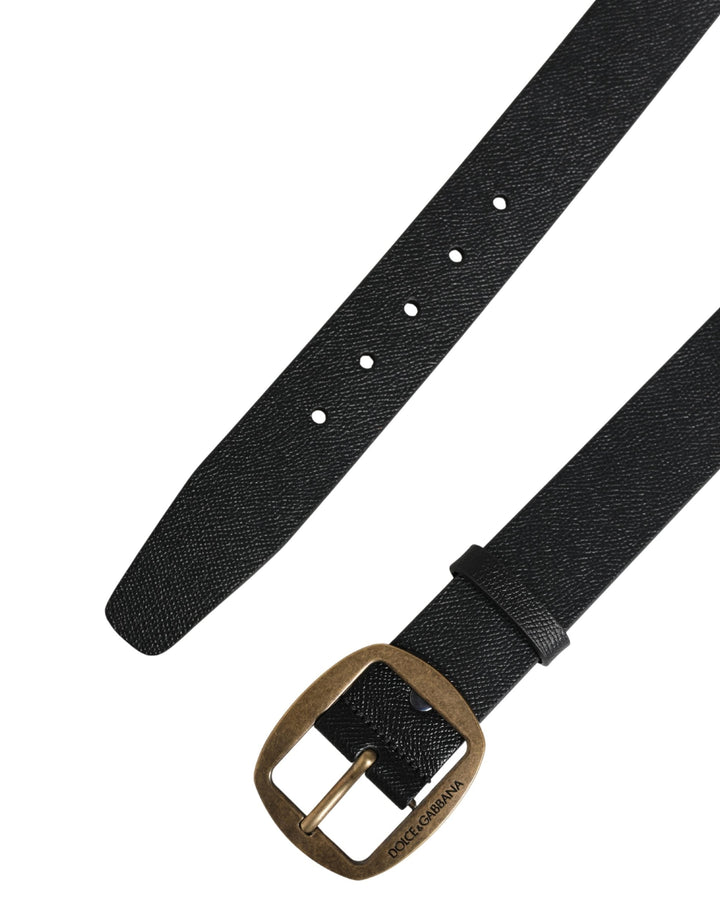 Dolce &amp; Gabbana Men Black Classic Leather Metal Buckle Belt