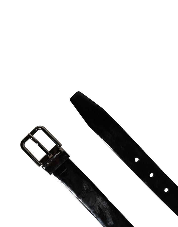 Dolce &amp; Gabbana Men Black Classic Leather Metal Buckle Belt