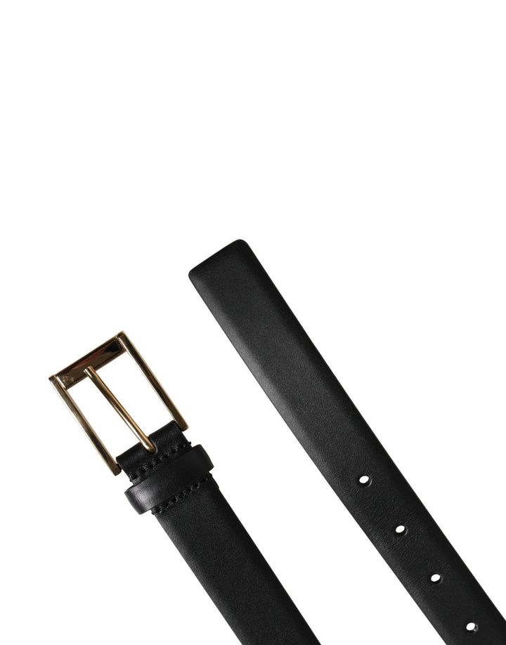 Dolce &amp; Gabbana Men Black Classic Leather Metal Buckle Belt