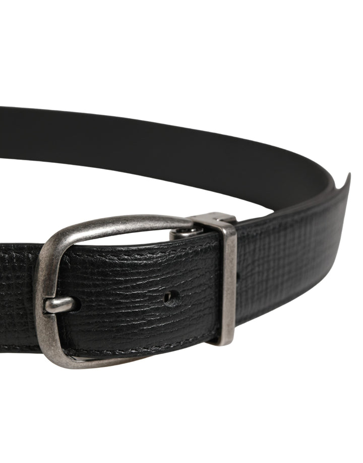 Dolce &amp; Gabbana Men Black Classic Leather Metal Buckle Belt