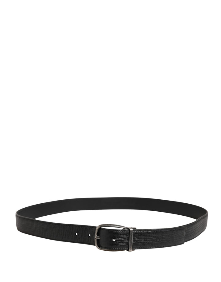 Dolce &amp; Gabbana Men Black Classic Leather Metal Buckle Belt