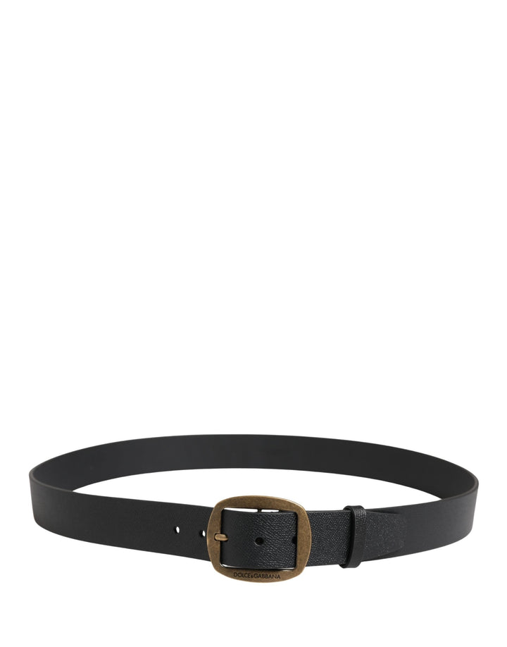 Dolce &amp; Gabbana Men Black Classic Leather Metal Buckle Belt