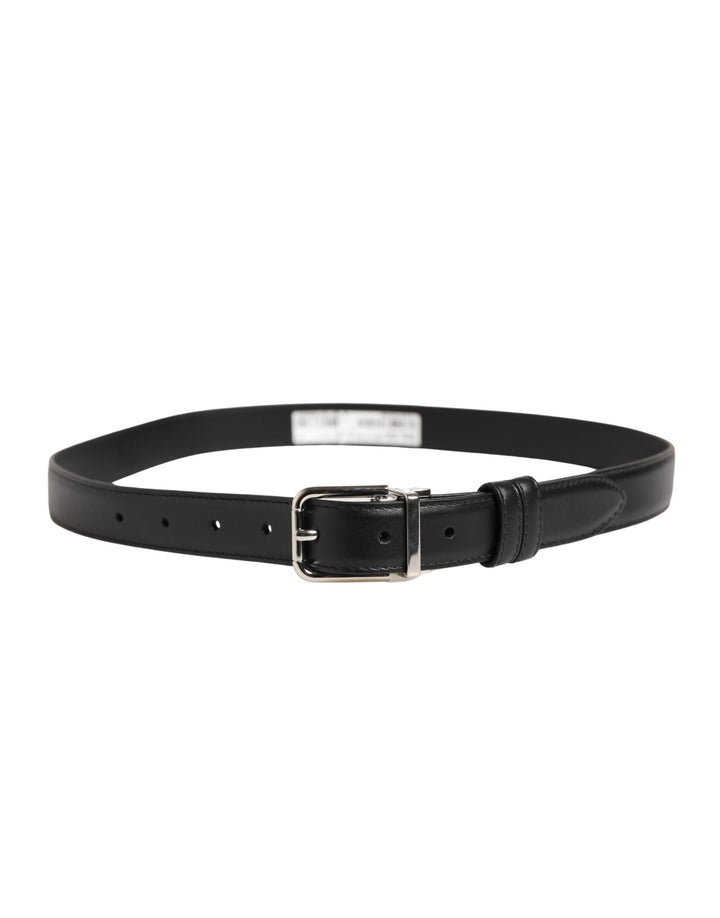 Dolce &amp; Gabbana Men Black Classic Leather Metal Buckle Belt