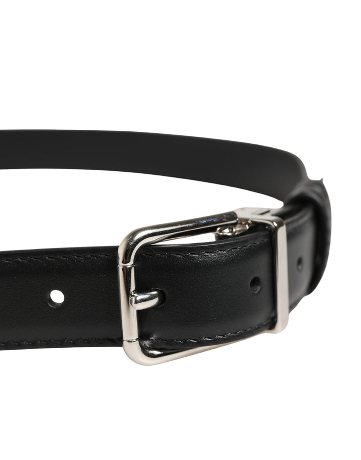Dolce &amp; Gabbana Men Black Classic Leather Metal Buckle Belt