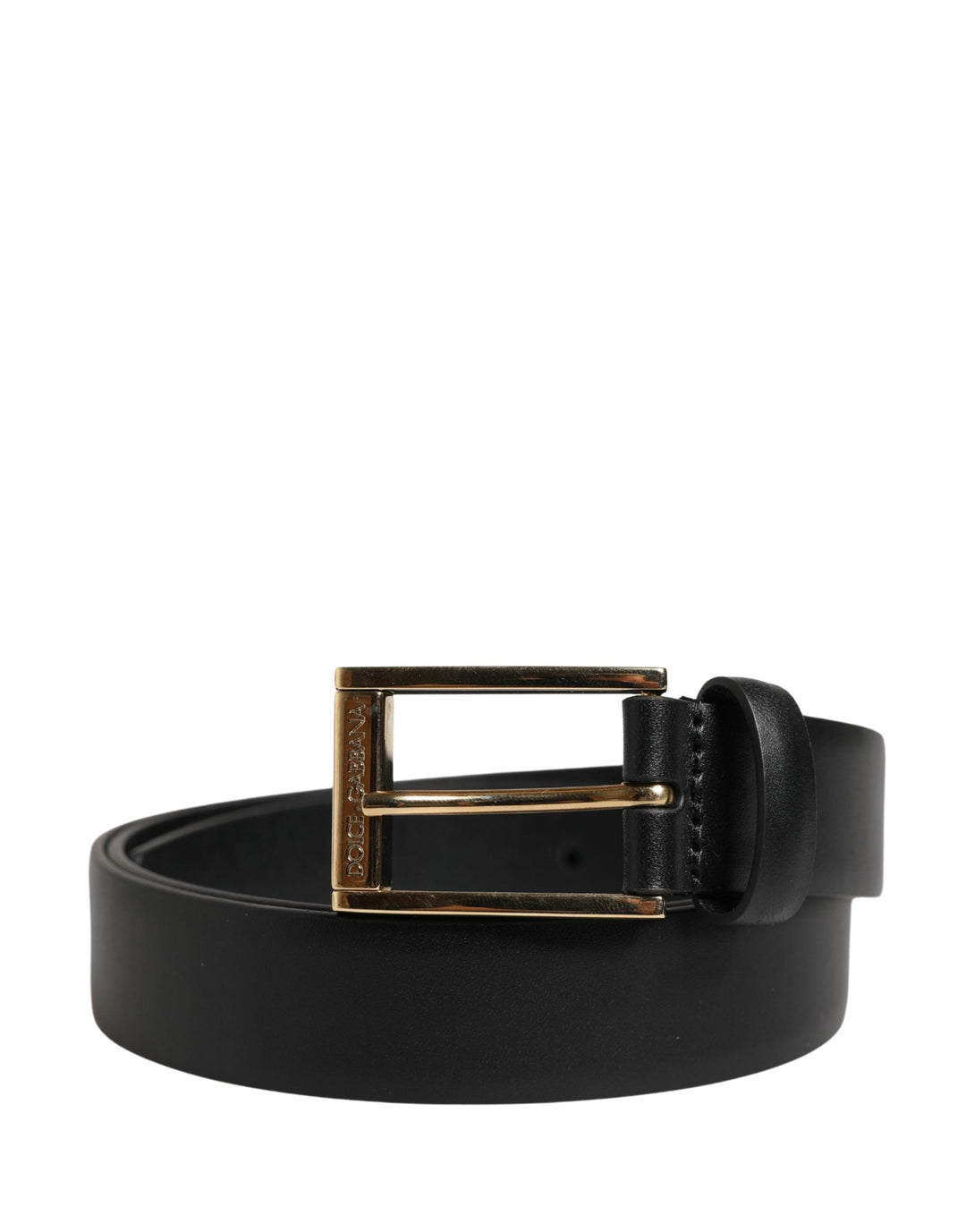 Dolce &amp; Gabbana Men Black Classic Leather Metal Buckle Belt