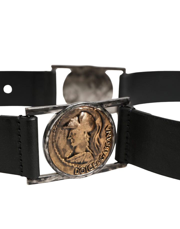 Dolce &amp; Gabbana Men Black Classic Leather Metal Buckle Belt