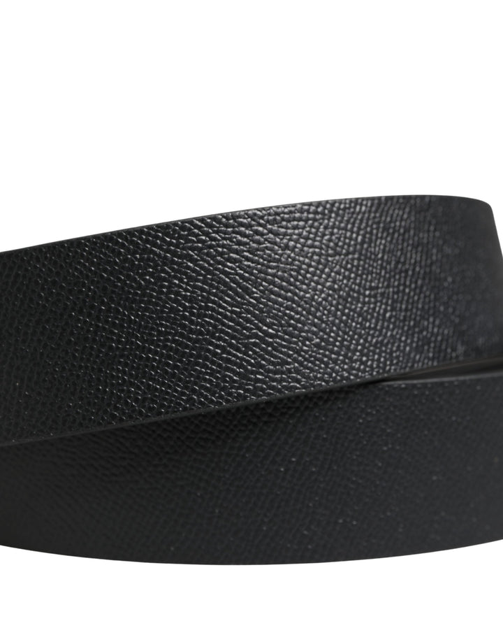 Dolce &amp; Gabbana Men Black Classic Leather Metal Buckle Belt