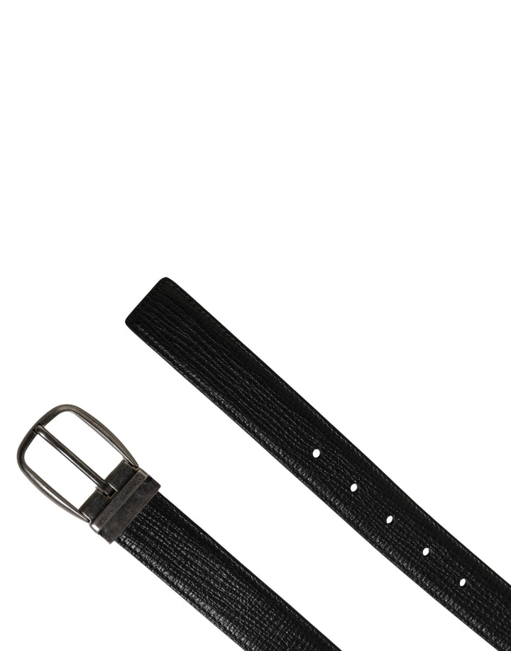 Dolce &amp; Gabbana Men Black Classic Leather Metal Buckle Belt
