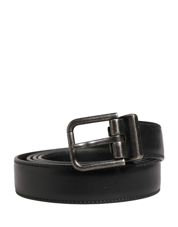Dolce &amp; Gabbana Men Black Classic Leather Metal Buckle Belt