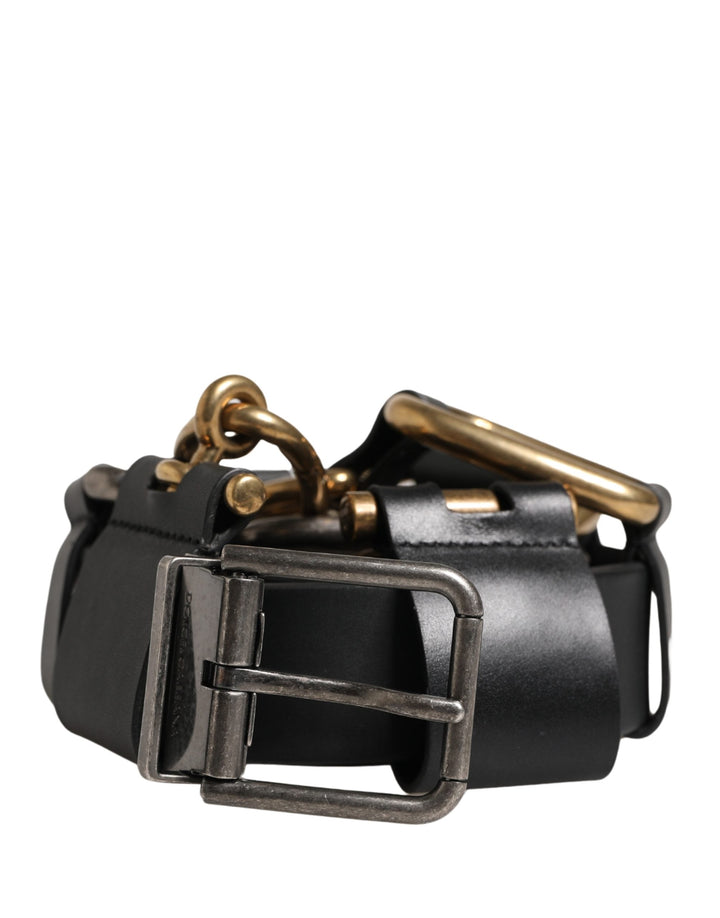 Dolce &amp; Gabbana Men Black Classic Leather Metal Buckle Belt