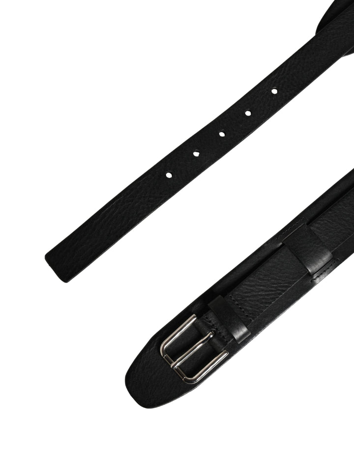 Dolce &amp; Gabbana Men Black Classic Leather Metal Buckle Belt