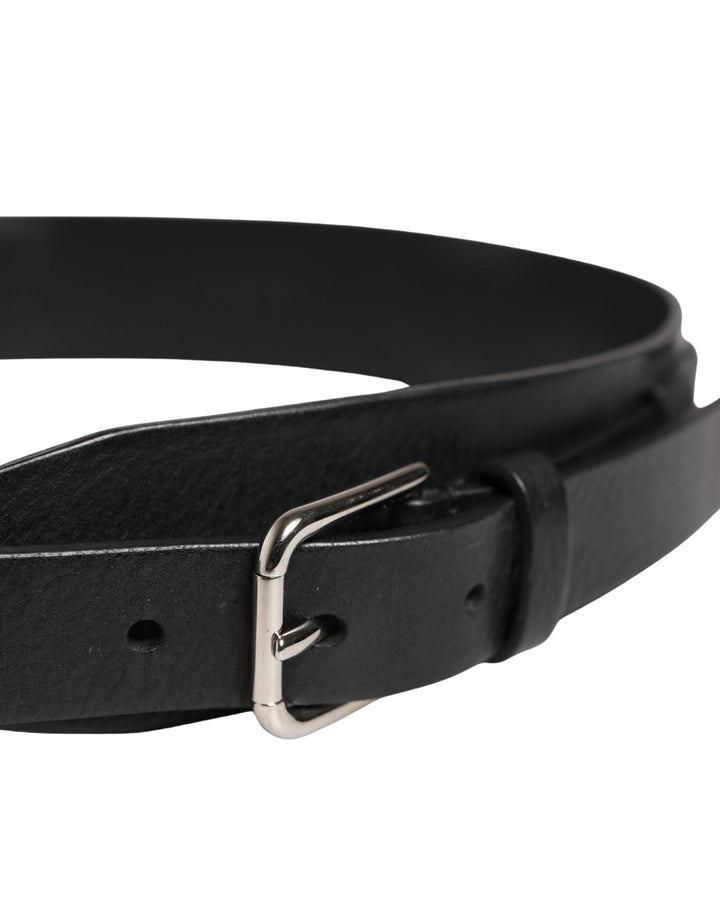 Dolce &amp; Gabbana Men Black Classic Leather Metal Buckle Belt