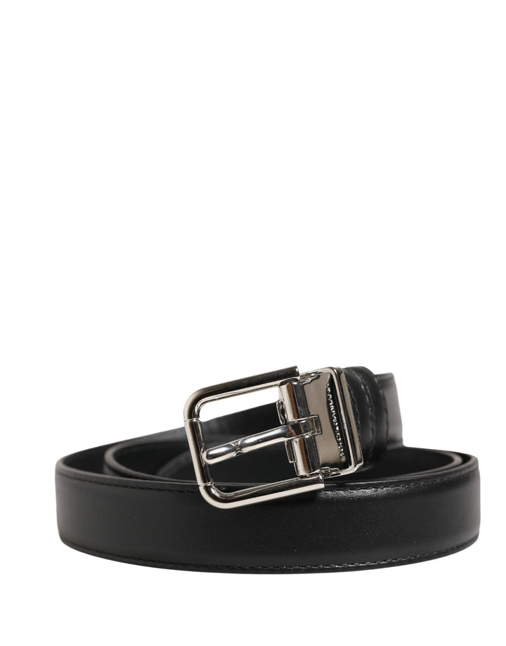 Dolce &amp; Gabbana Men Black Classic Leather Metal Buckle Belt