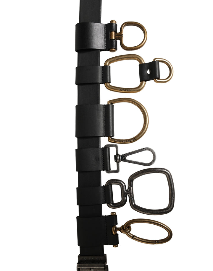 Dolce &amp; Gabbana Men Black Classic Leather Metal Buckle Belt