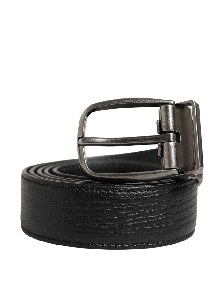 Dolce &amp; Gabbana Men Black Classic Leather Metal Buckle Belt
