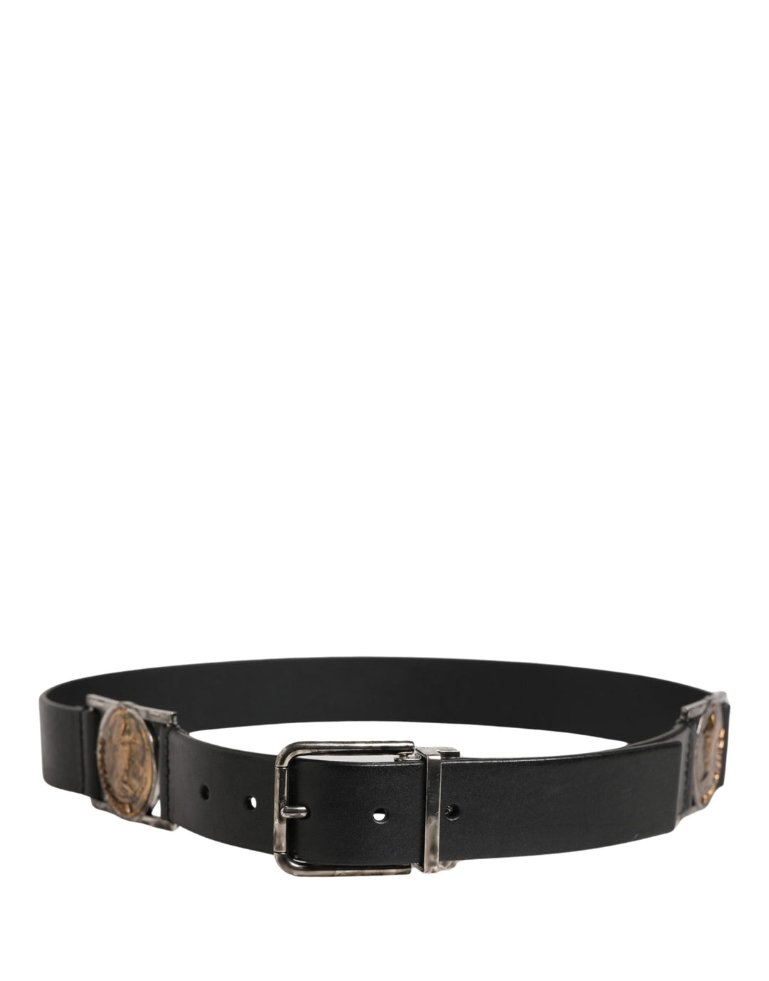 Dolce &amp; Gabbana Men Black Classic Leather Metal Buckle Belt