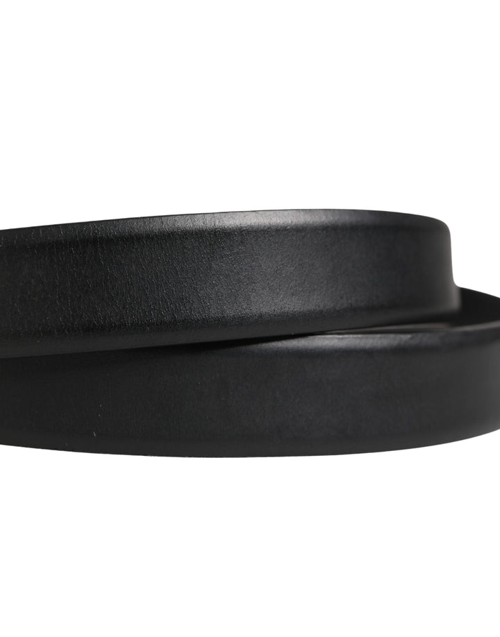 Dolce &amp; Gabbana Men Black Classic Leather Metal Buckle Belt