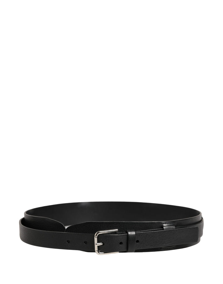 Dolce &amp; Gabbana Men Black Classic Leather Metal Buckle Belt