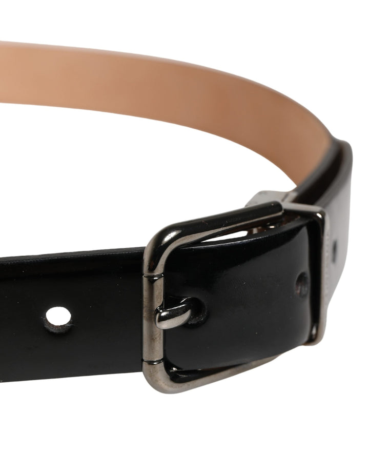 Dolce &amp; Gabbana Men Black Classic Leather Metal Buckle Belt