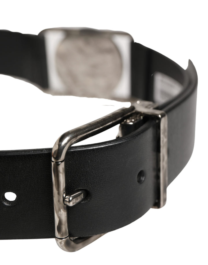 Dolce &amp; Gabbana Men Black Classic Leather Metal Buckle Belt