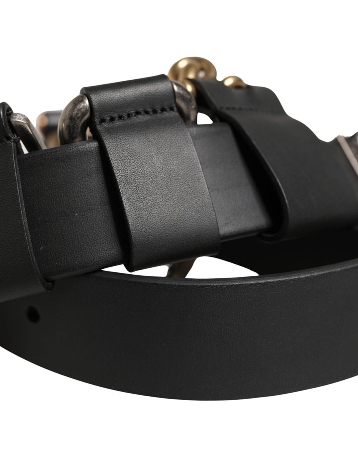 Dolce &amp; Gabbana Men Black Classic Leather Metal Buckle Belt