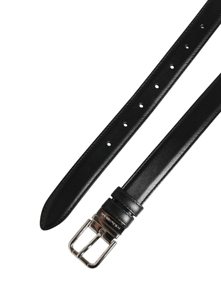 Dolce &amp; Gabbana Men Black Classic Leather Metal Buckle Belt