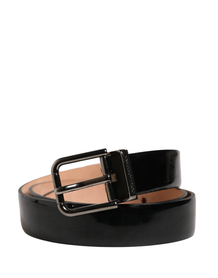 Dolce &amp; Gabbana Men Black Classic Leather Metal Buckle Belt