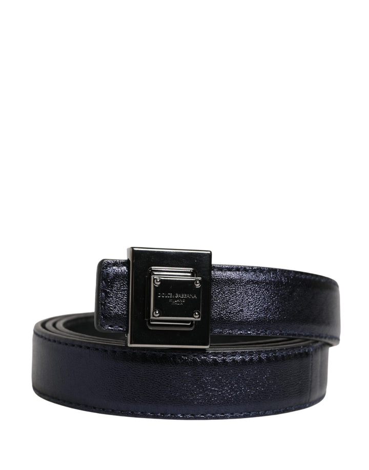 Dolce &amp; Gabbana Men Black Classic Leather Square Buckle Belt