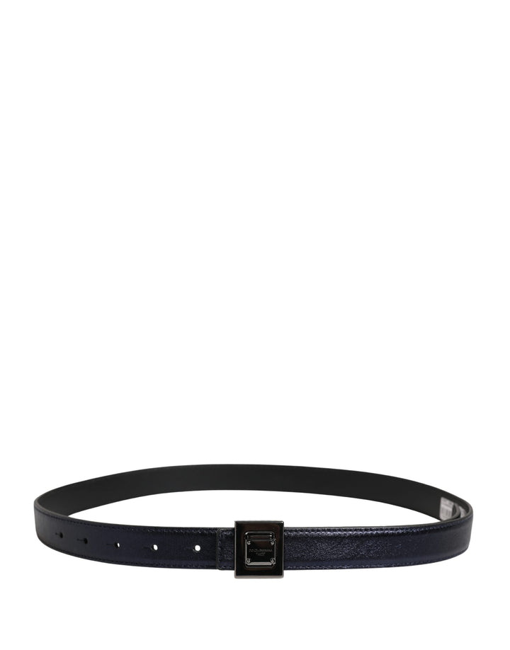 Dolce &amp; Gabbana Men Black Classic Leather Square Buckle Belt
