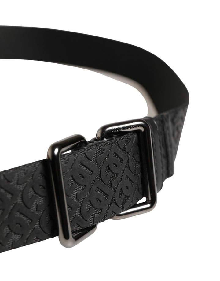 Dolce &amp; Gabbana Men Black Dg Logo Polyester Metal Buckle Belt