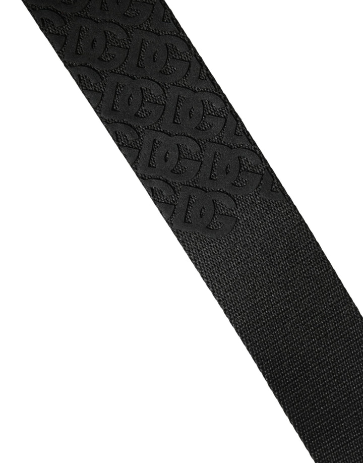 Dolce &amp; Gabbana Men Black Dg Logo Polyester Metal Buckle Belt