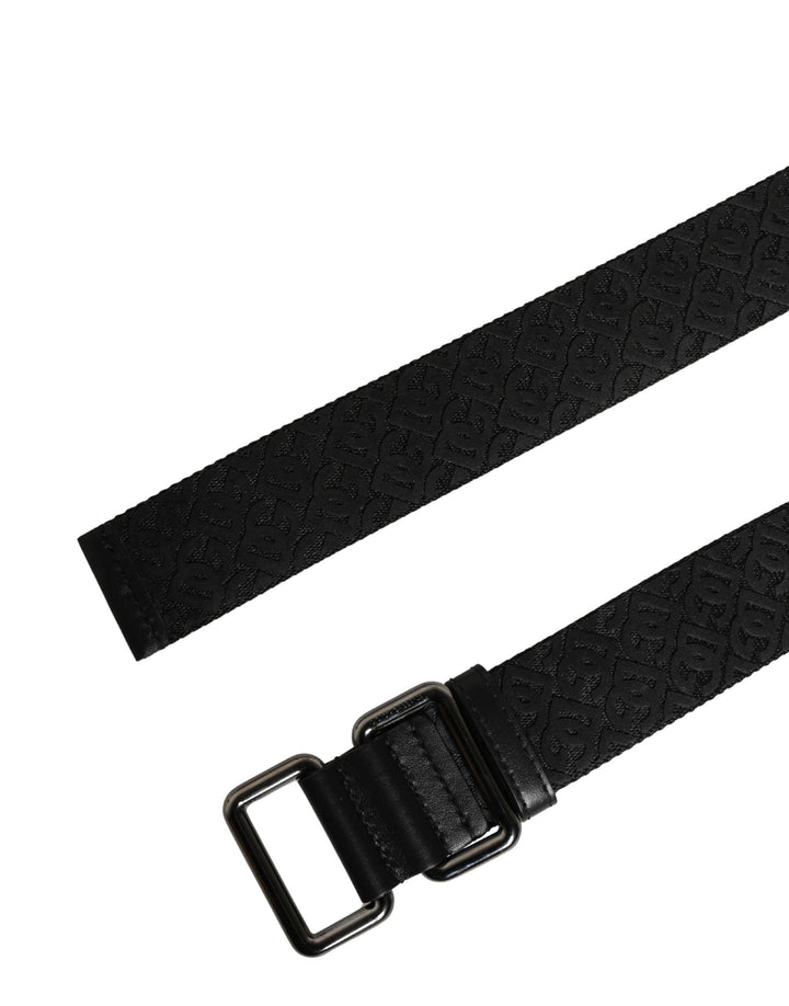 Dolce &amp; Gabbana Men Black Dg Logo Polyester Metal Buckle Belt