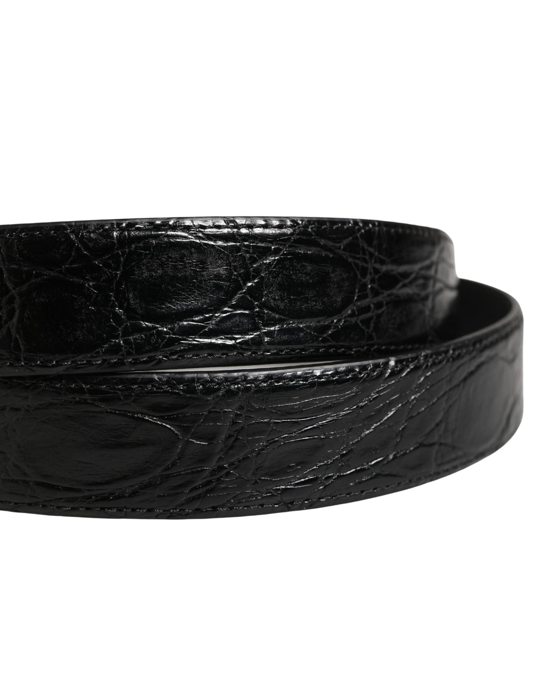Dolce &amp; Gabbana Men Black Exotic Leather Logo Buckle Belt