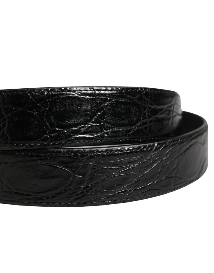 Dolce &amp; Gabbana Men Black Exotic Leather Logo Buckle Belt