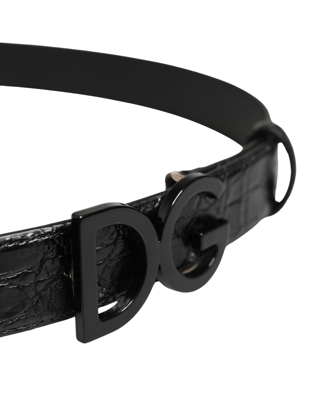 Dolce &amp; Gabbana Men Black Exotic Leather Logo Buckle Belt