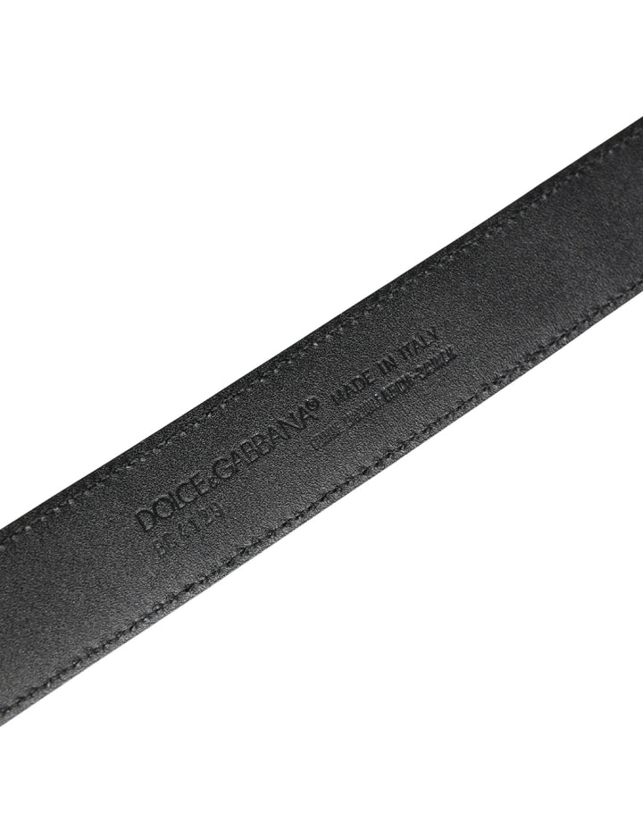 Dolce &amp; Gabbana Men Black Exotic Leather Logo Buckle Belt