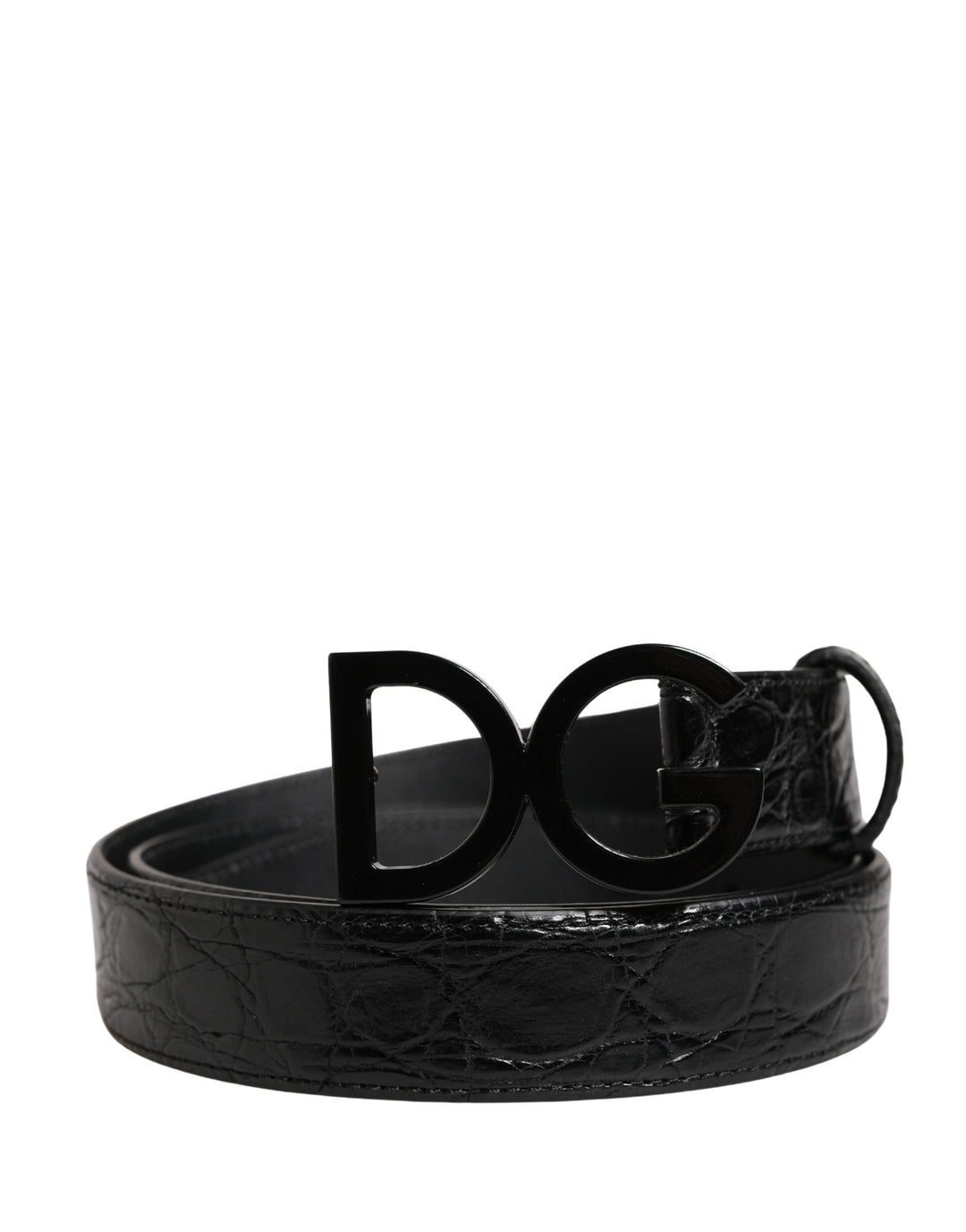 Dolce &amp; Gabbana Men Black Exotic Leather Logo Buckle Belt