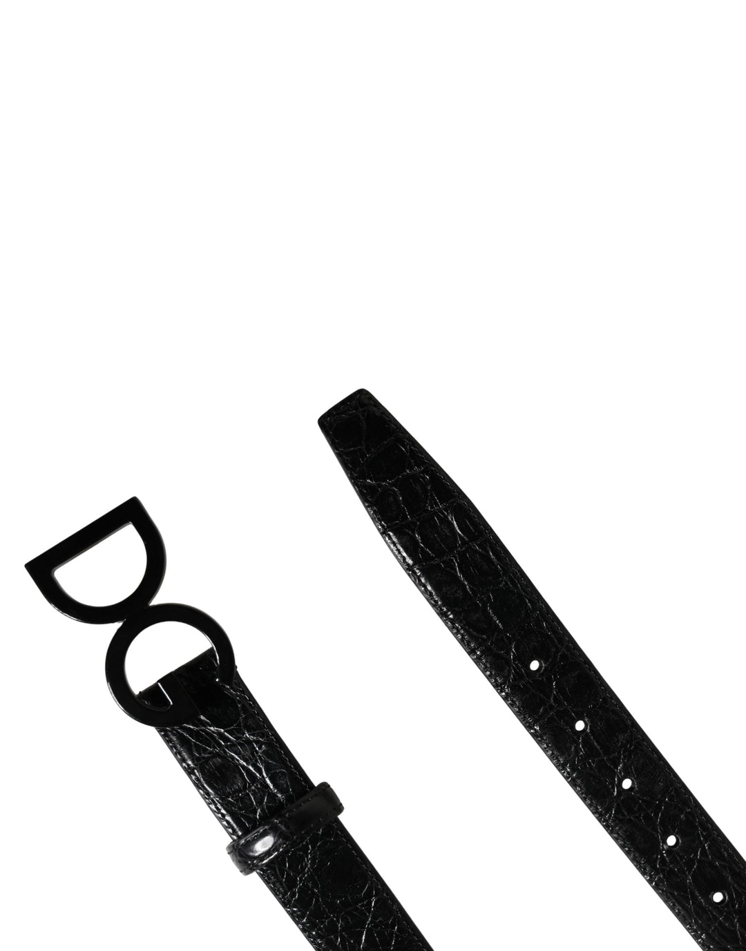 Dolce &amp; Gabbana Men Black Exotic Leather Logo Buckle Belt