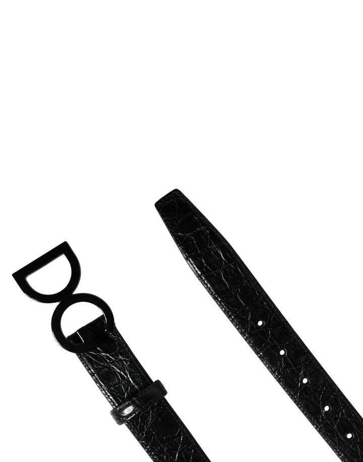 Dolce &amp; Gabbana Men Black Exotic Leather Logo Buckle Belt