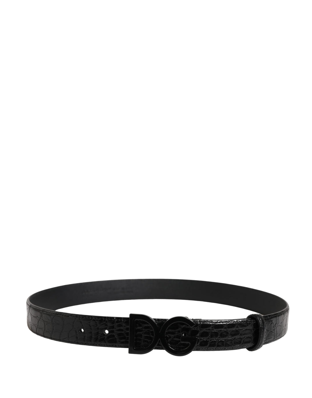 Dolce &amp; Gabbana Men Black Exotic Leather Logo Buckle Belt