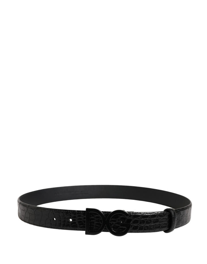 Dolce &amp; Gabbana Men Black Exotic Leather Logo Buckle Belt