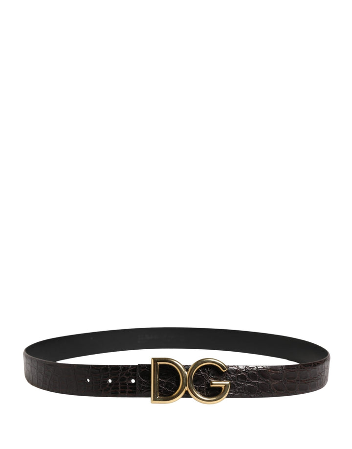Dolce &amp; Gabbana Men Black Exotic Leather Logo Buckle Belt