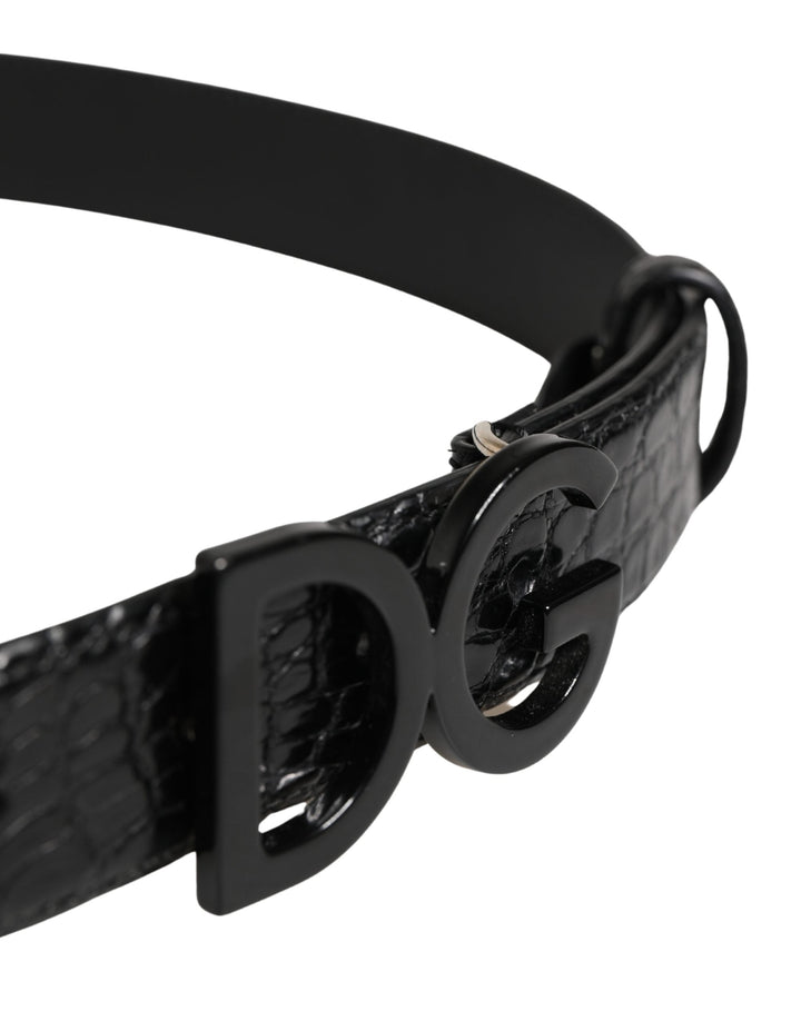 Dolce &amp; Gabbana Men Black Exotic Leather Logo Buckle Belt